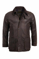 Men's dark-brown leather jacket, button front with flap chest pockets