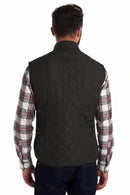 Men's quilted gilet vest, dark diamond quilting, stand collar, rear view