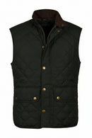 Men's quilted gilet vest, dark front placket with snap buttons, pockets, stand collar