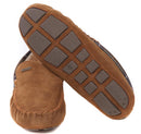 Barbour men's suede slippers, tan/beige, with rubber grid sole and woven logo tab