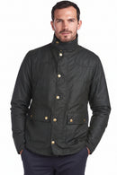 Men's wax-cotton jacket, dark olive, front button placket, two chest pockets