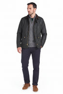 Men's wax-cotton jacket, dark olive, front button placket with chest pockets