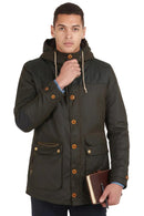 Barbour wax cotton parka, olive, front button closure with flap pockets