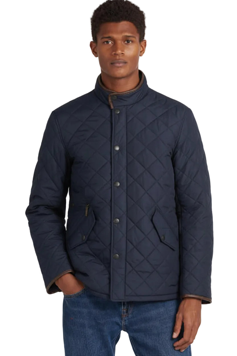 Barbour quilted jacket, dark navy, stand collar with snap front and chest pockets