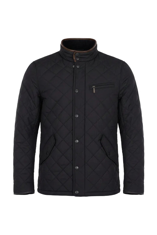 Barbour Powell quilted jacket, dark navy, stand collar with snap placket and chest pocket