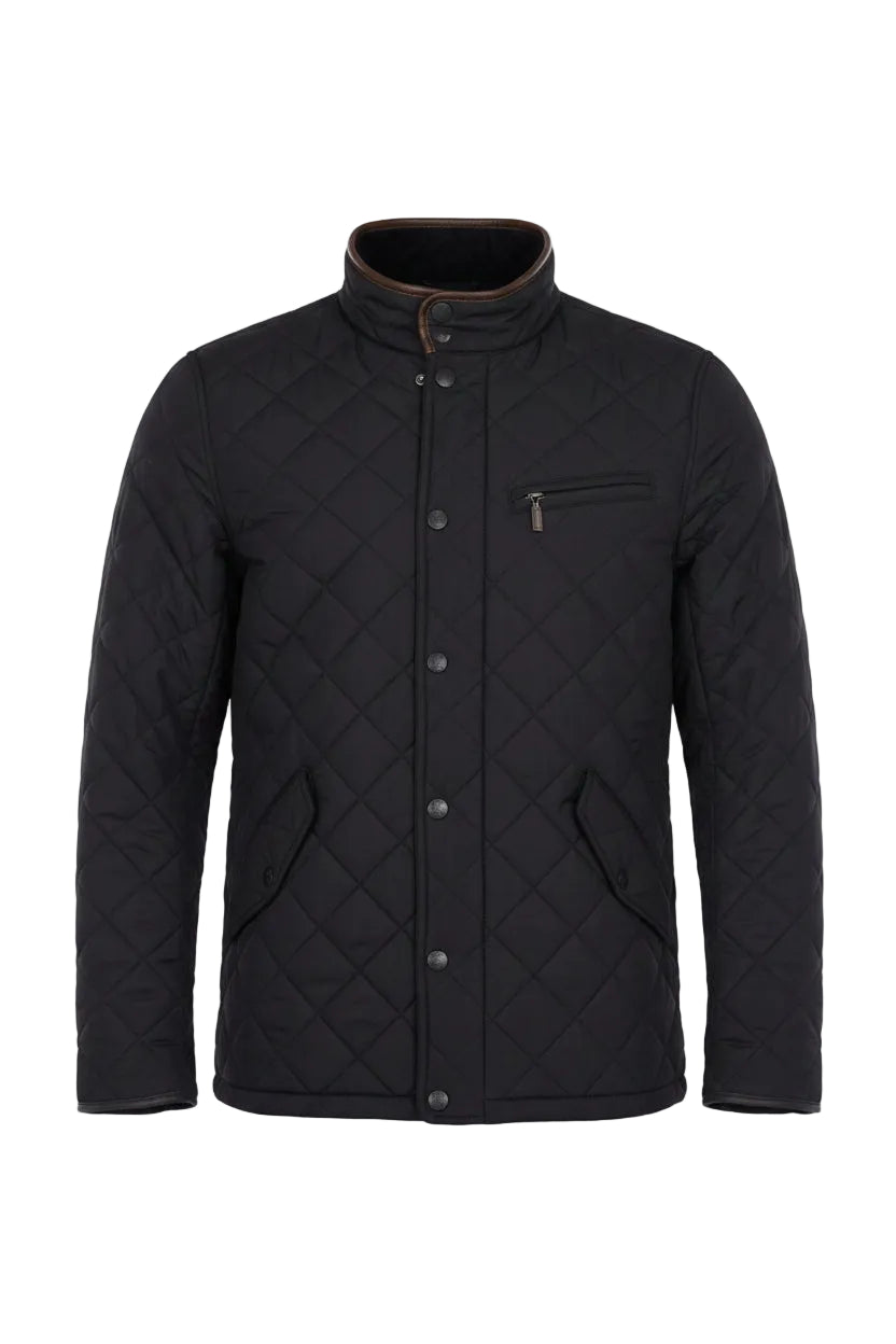 Barbour Powell quilted jacket, dark navy, stand collar with snap placket and chest pocket