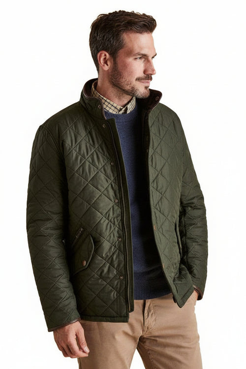 Men's Barbour quilted jacket, sage green, zip front and patch pockets