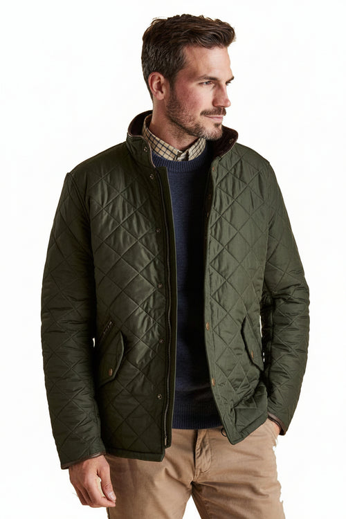 Men's Barbour quilted jacket, sage green, diamond pattern with zip front