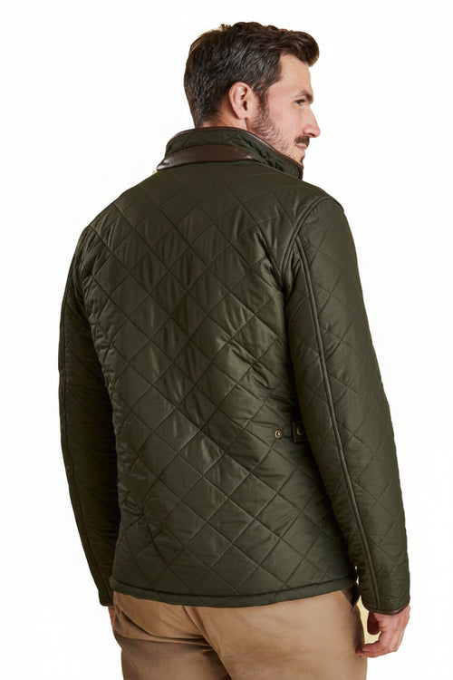 Men's Barbour quilted jacket, sage green, back view with diamond stitching