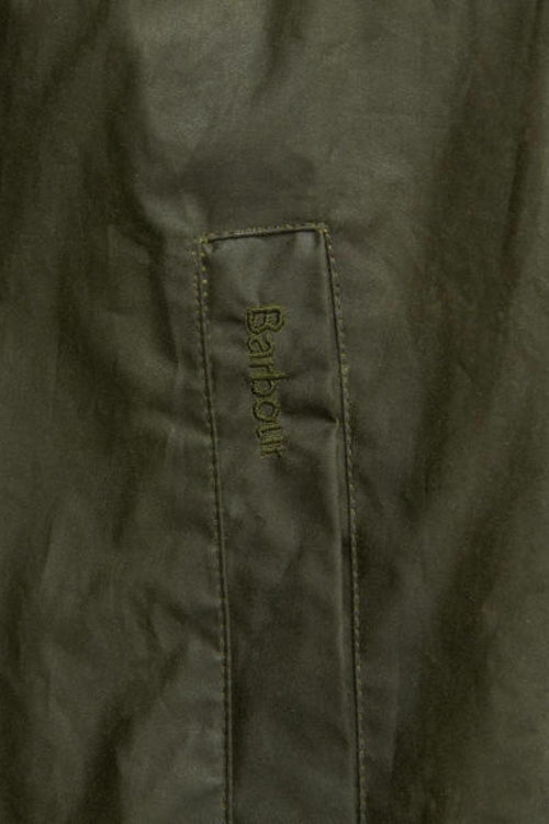 Olive waxed cotton jacket with stitched front logo placket