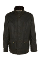 Barbour men's olive waxed jacket with hood, full zip and snap pockets