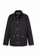 Men's wax cotton jacket in dark brown with Barbour logo and four-button front