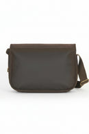 Dark olive waxed canvas Tarras bag with curved flap and side strap
