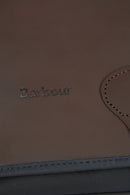 Brown leather panel with Barbour logo embossed and contrast stitch trim