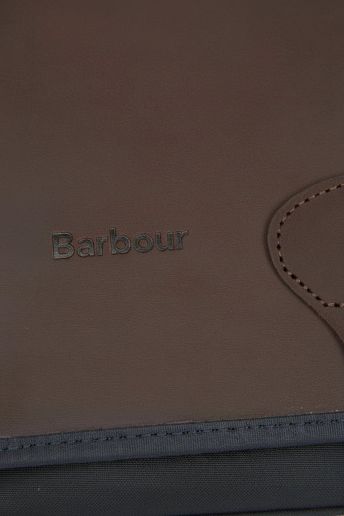 Brown leather panel with Barbour logo embossed and contrast stitch trim
