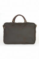 Olive wax leather briefcase with top handle and structured front panel