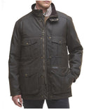 Barbour Westward wax jacket - Olive on model with zip front, four pockets, and brass buttons