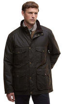 Barbour Westward wax jacket - Olive with stand collar, snap pockets, and brass button front
