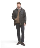Barbour Westward wax jacket - Olive worn by model in dark olive with stand collar and multiple pockets