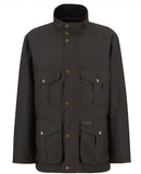 Wax jacket with stand collar, button front, and two chest pockets in Barbour Westward wax jacket - Olive