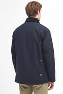 Navy waterproof Bedale jacket, stand collar, button front, flap pockets