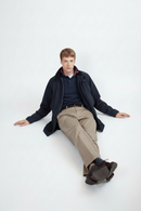 Navy waterproof Bedale jacket, stand collar, button front, flap pockets