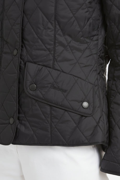 Barbour women’s black quilted jacket, front zipless placket with snap pockets