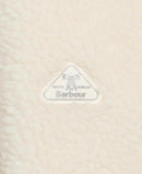 Barbour logo patch on white fleece jacket chest