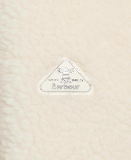 Barbour logo patch on white fleece jacket chest