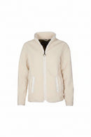 Women’s cream teddy fleece jacket with full zip and stand collar, front pockets