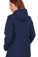 Barbour navy waterproof jacket hooded back view