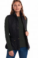 Barbour quilted sleeveless gilet in black, button front with side pockets