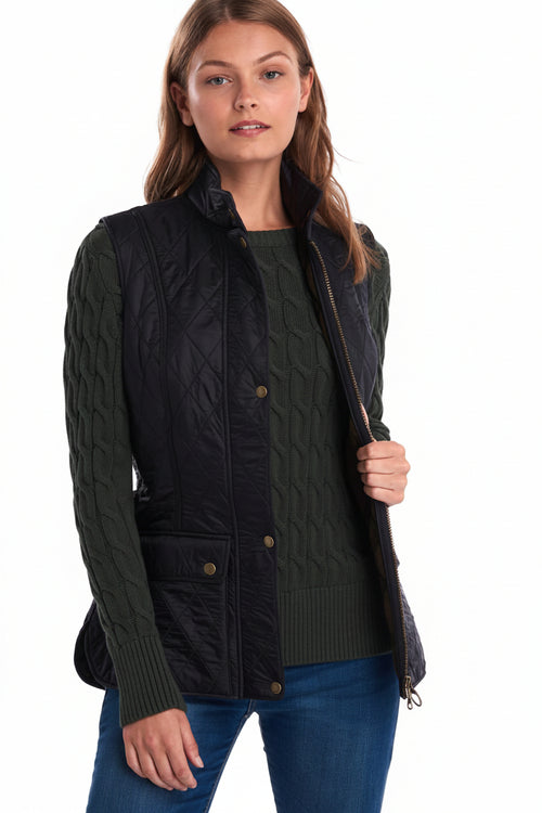 Barbour quilted sleeveless gilet in black, button front with side pockets