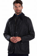 Men's Barbour Ashby wax jacket, black, stand collar, button front, patch pockets