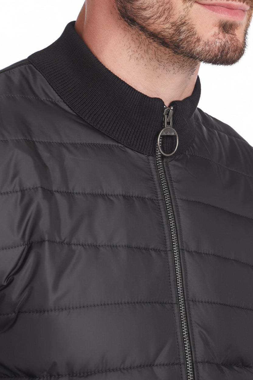 Barbour black zip-through sweater with metal zipper pull and stand collar