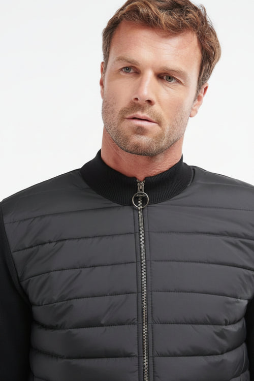 Barbour black quilted zip-through sweater with high collar and front zipper