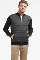 Barbour black quilted zip-through sweater with metal zipper and ribbed knit hem