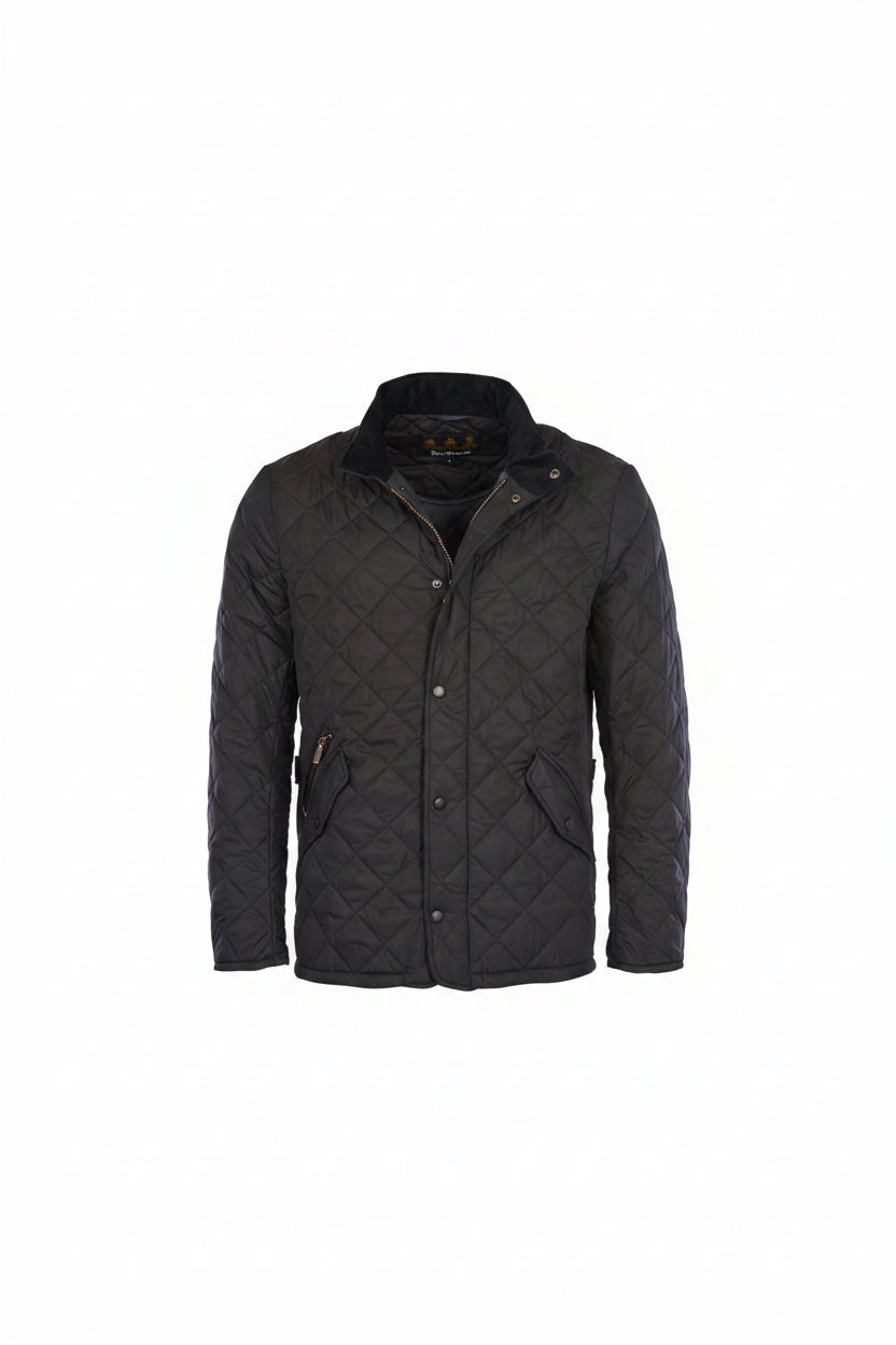 Barbour men's quilted sports jacket in dark navy, stand collar, full front zip