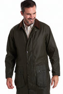 Men's dark wax border jacket with four-button front and flap pockets