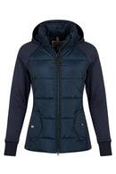 Navy quilted jersey jacket with stand collar and zip front, long sleeves