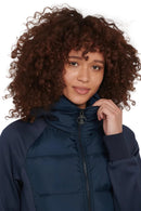 Navy quilted jersey jacket with zip front and mock neck, Barbour badge detail