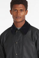 Barbour Beaufort wax jacket dark navy, button front with ribbed-look collar
