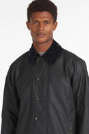 Barbour Beaufort wax jacket dark navy, button front with ribbed inner collar