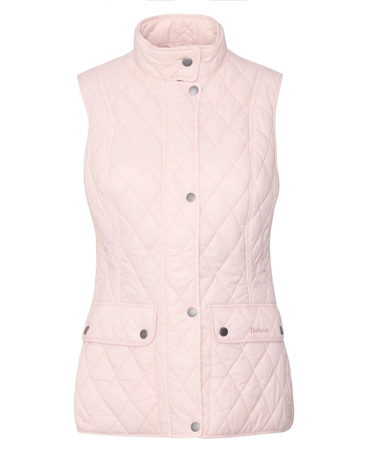 Barbour women's pink quilted sleeveless gilet with button front and side pockets