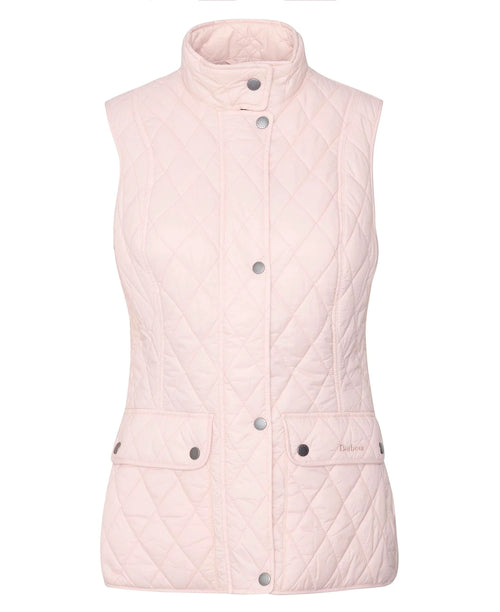 Barbour women's pink quilted sleeveless gilet with button front and side pockets