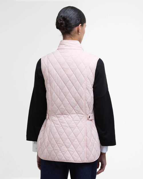 Barbour women's pink quilted gilet back view with diamond stitching and side pocket
