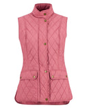 Wildberry pink quilted sleeveless gilet, stand collar, full zip, diamond quilting