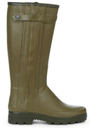 Light green Wellington boot with front pull tab and smooth, tall upper