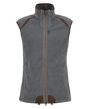 Barbour Langdale fleece waistcoat flat lay: dark grey marl sleeveless with full zip and brown trim.
