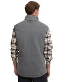 Barbour Langdale fleece waistcoat back view in dark grey marl with high neck and brown trim.